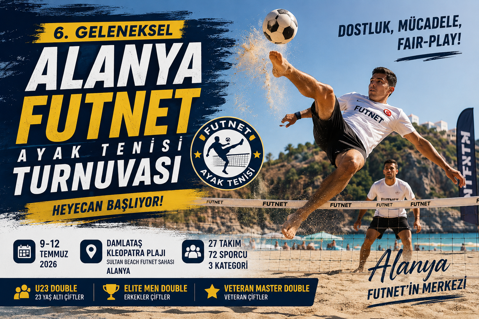 Alanya’da Futnet Heyecanına Son 1 Gün! Gözler 6. Geleneksel Ayak Tenisi Turnuvasında
